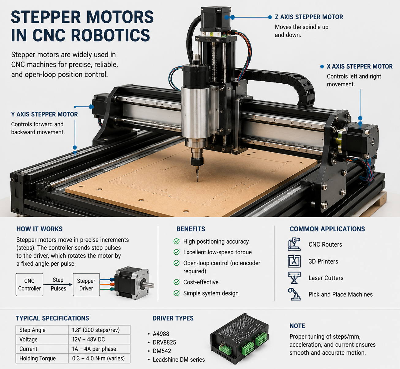 stepper motor applications in CNC machines and robotics
