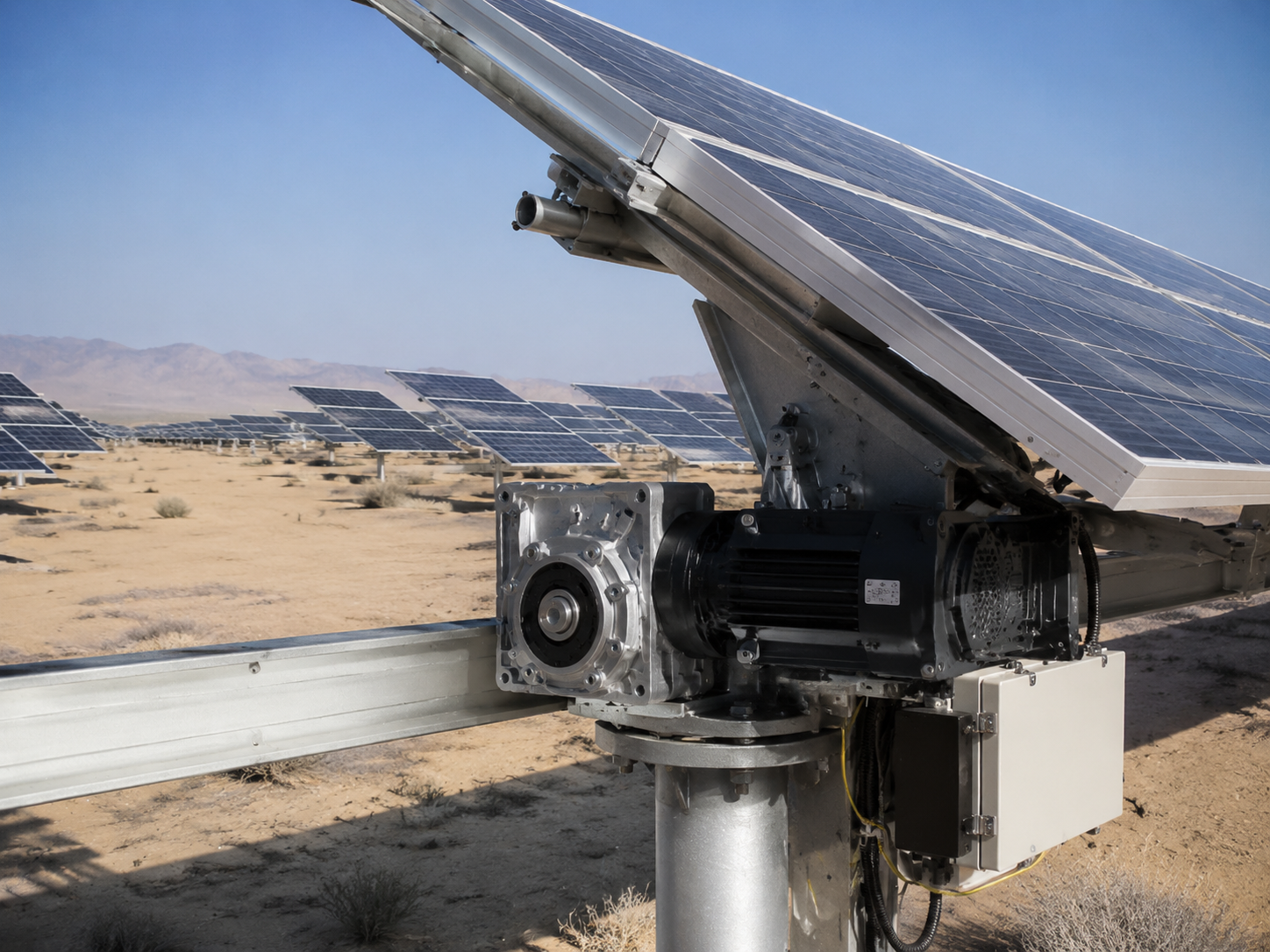 solar tracking system with stepper motor driven photovoltaic panel array