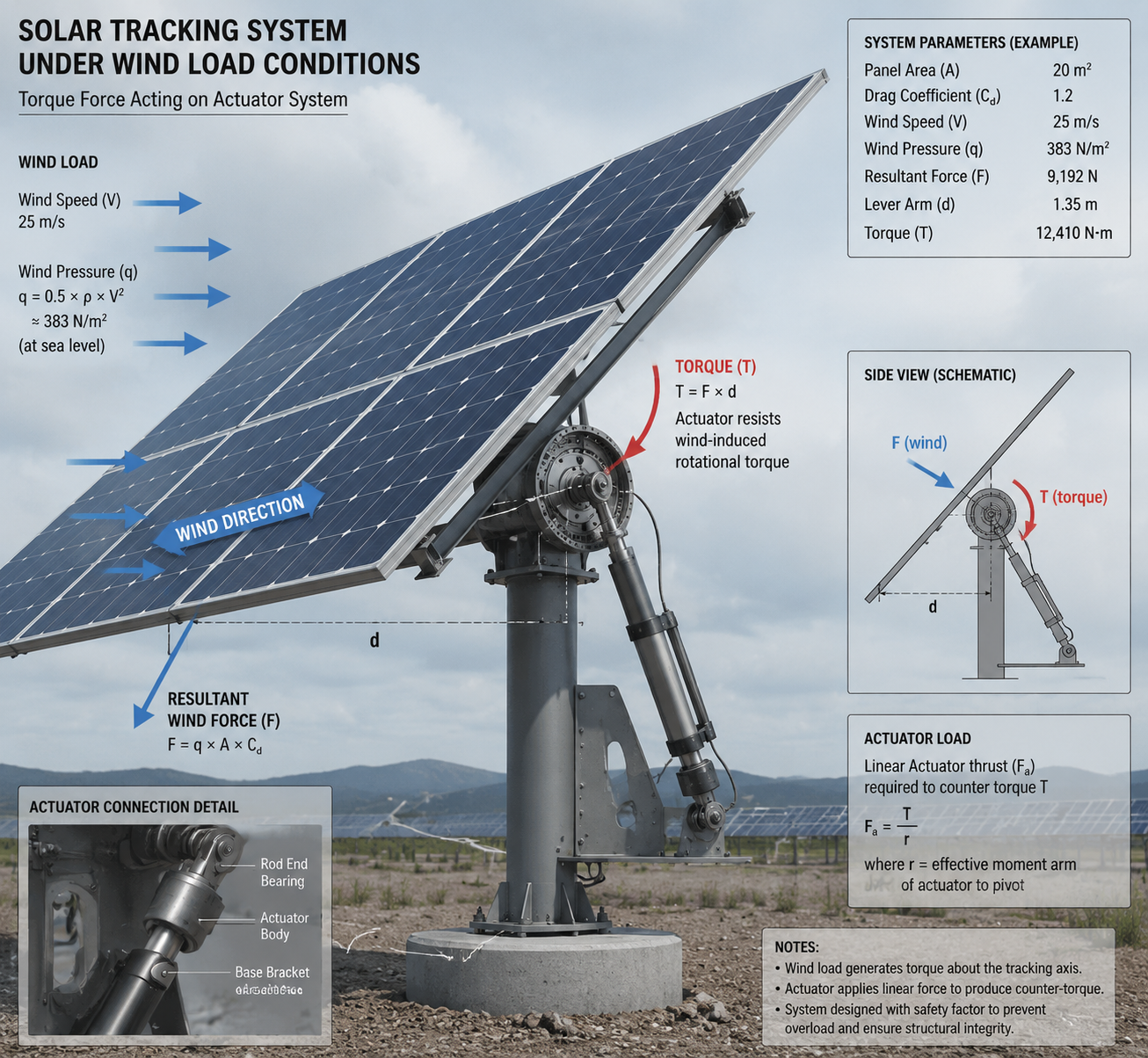 wind load force acting on industrial solar tracking system mechanism