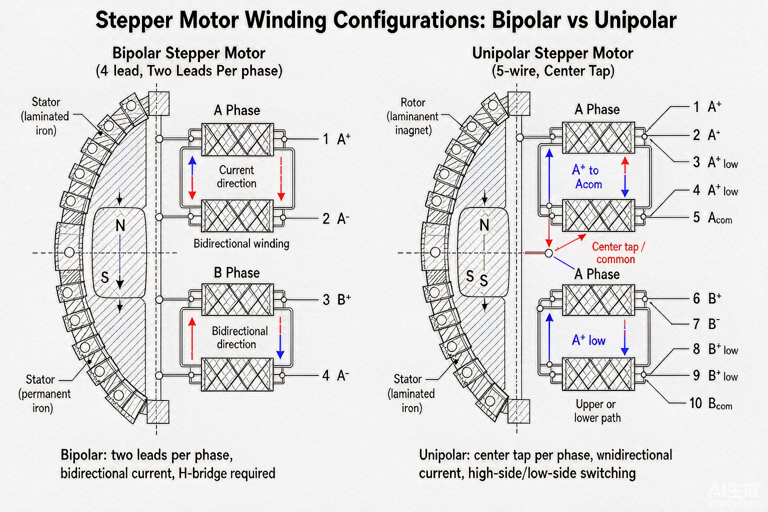 Bipolar vs Unipolar Stepper Motors: Wiring, Torque & Drive Requirements