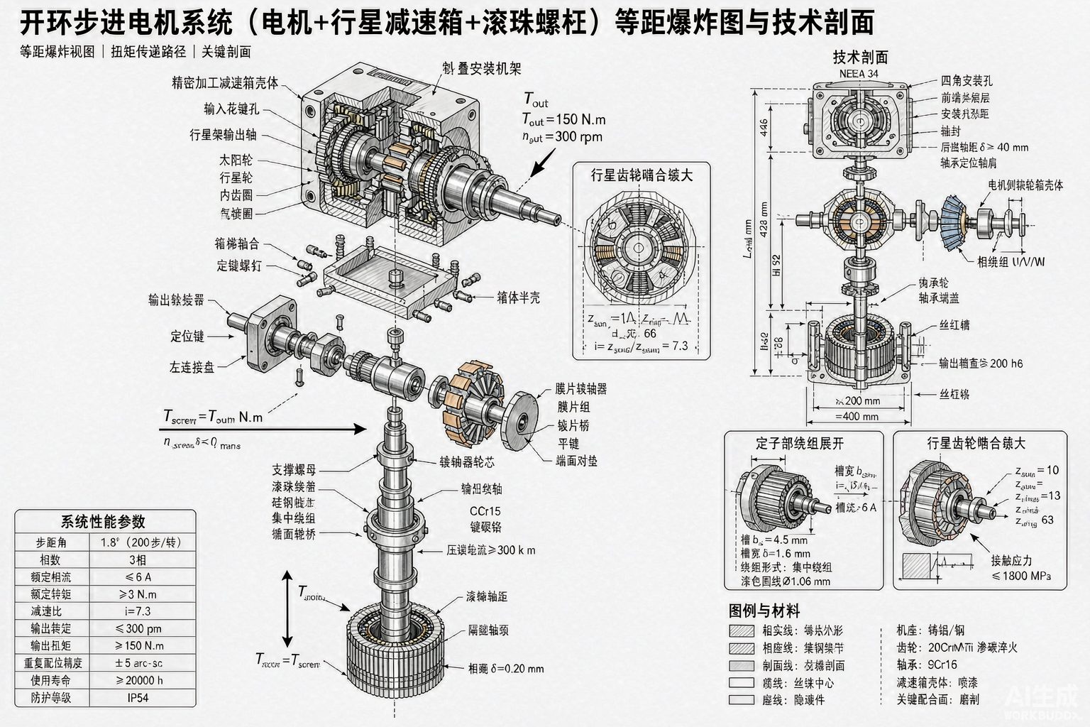 Exploded isometric view of open-loop stepper motors with gearbox and ball screw coupling for CNC mill retrofit applications.